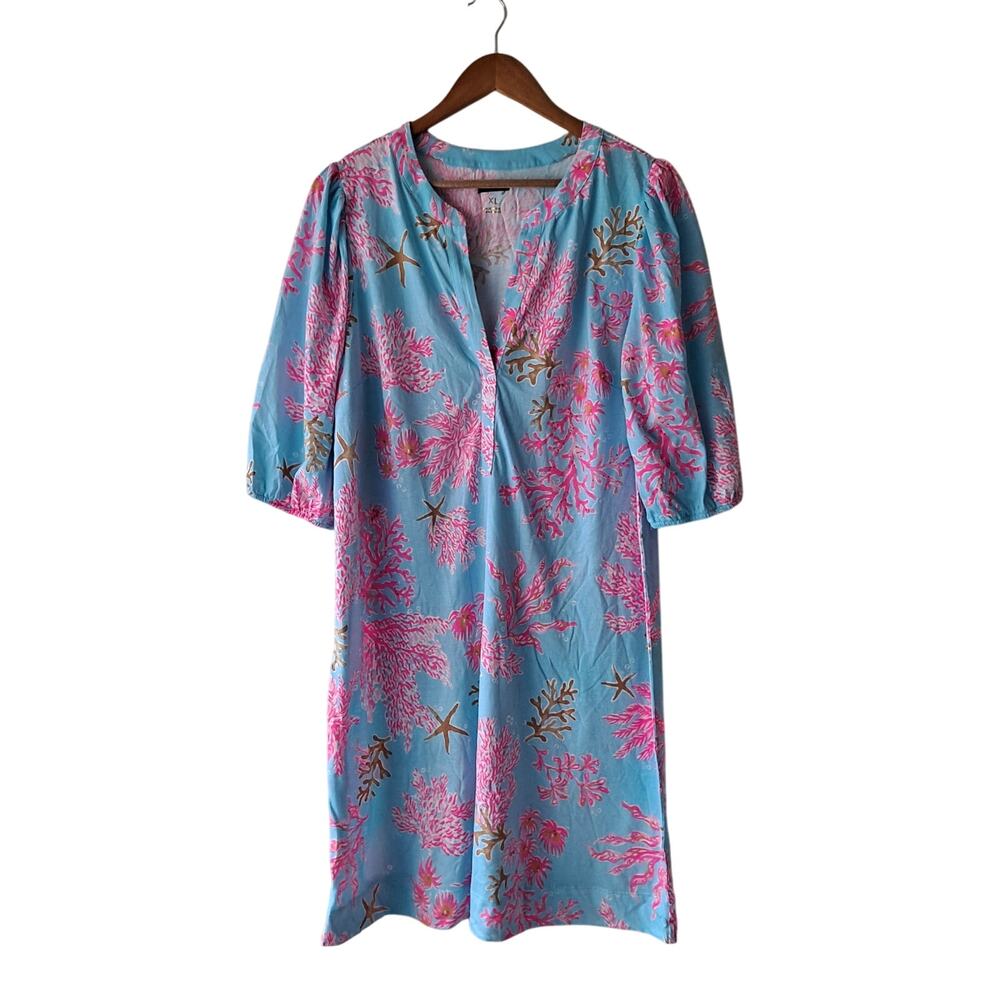 NWOT Lilly Pulitzer Colson Mini Popover Dress Royal Coral Blue Pink Womens Sz XL - Picture 2 of 11